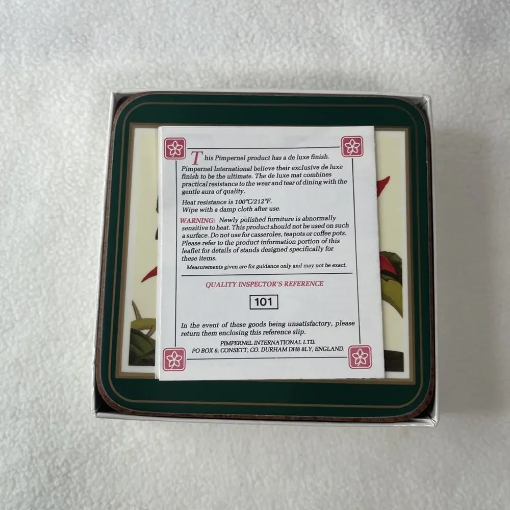 Vintage Pimpernel Drink Coasters Red Poinsettia Six in Box England Christmas #M1